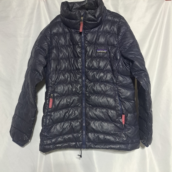 Patagonia Worn Wear Kids Small 7/8 Down Sweater Jacket Navy W/ Flaws - Picture 1 of 8